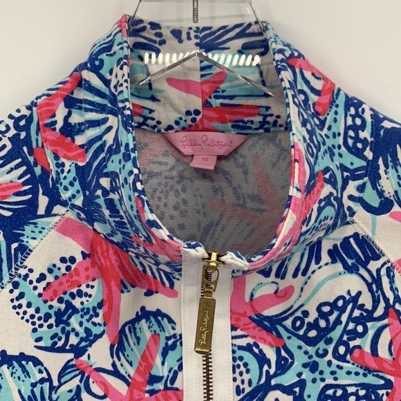 Lilly Pulitzer Skipper popover quarter zip starfish pink blue shirt top shell XS - Picture 3 of 5